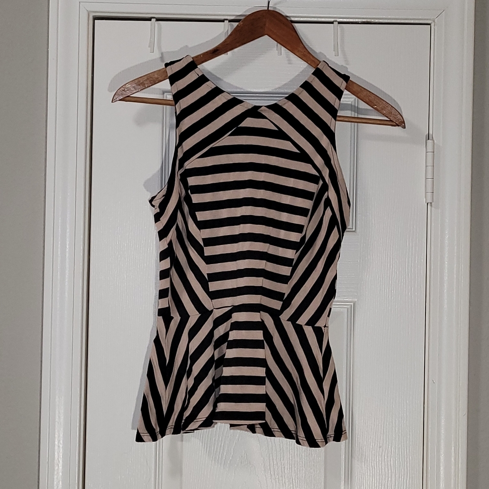 COPY - Small black and tan striped sleeveless peplum top